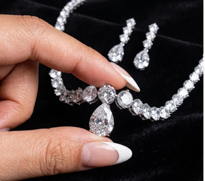 White Water Drop Zircon <b>Necklace</b> and Earring <b>Set</b> 925 <b>Silver</b> Gold Plated Trendy Jewelry for Wedding Party Engagement Women - Product Image 3