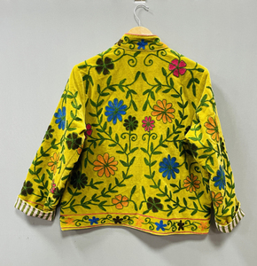 Handmade Velvet Suzani Jacket | Bohemian Women's Autumn/Winter <b>Coat</b> | Hand-Embroidered Eco-Friendly Cotton Indian Textile Floral - Product Image 3