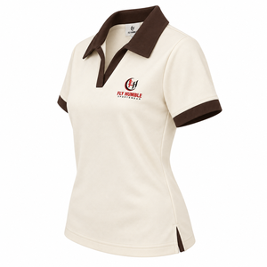 Polo para mujer Fly Humble, color crema, cuello marrón, manga corta, transpirable, tejido, ropa deportiva informal, precio al por mayor con personalización. - Product Image 2