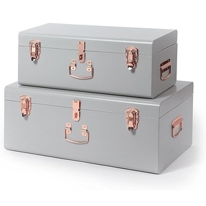 Boîte de rangement classique en fer, rectangulaire, avec poignées, fermoirs gris et or rose durables, conteneur pour articles divers, capacité personnalisable - Product Image 1