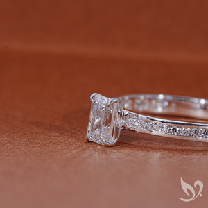 0.5CT Emerald Cut Lab <b>Diamond</b> <b>Ring</b> Channel Set Pave Band IGI Certified 10K White Gold Engagement <b>Ring</b> - Product Image 2