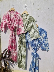 Women Blue Tropical Print Cotton <b>Kimono</b> Robe Boho Lightweight Bathrobe Summer <b>Kimono</b> <b>Beach</b> Cover Up Loungewear Robe - Product Image 5