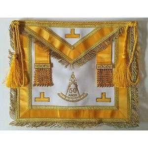 OEM Service Masonic Service Apron Gold Cord & Tassels on the Sides with Gold Color Past Master square Masonic Apron - Product Image 1