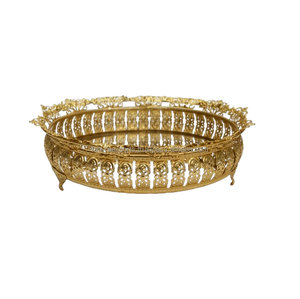 Gran oferta de Bandejas para servir hechas a mano para bandeja de decoración de Ramadán, decoración de Metal dorado Eid Ramadán en diseño elegante para artículos de Hotel para el hogar - Product Image 1