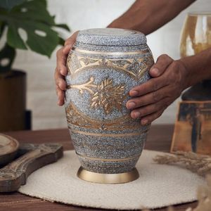 Luxury Artisan Brass Adult Funeral Ashes Urn Cremation <b>Memorial</b> <b>Keepsake</b> Holder Crafted With Fine Surface Detailing - Product Image 3