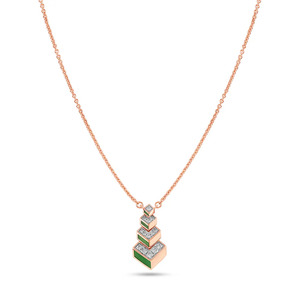 สร้อยคอประดับเพชรสีเขียวแบบซ้อนชั้นพร้อมจี้รูปทรงเรขาคณิตสีโรสโกลด์ - Product Image 2