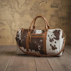 Sac de voyage en cuir véritable à poils, sac de week-end en cuir de vachette grande capacité, sac fourre-tout vintage à suspendre LHDB-0051 - Product Image 1