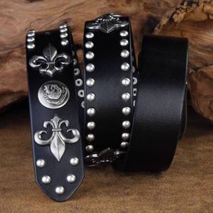 Ceinture en cuir véritable pleine fleur pour homme, style cowboy, avec rivets métalliques, modèle OEM 2026, pour jeans, style punk - Product Image 6
