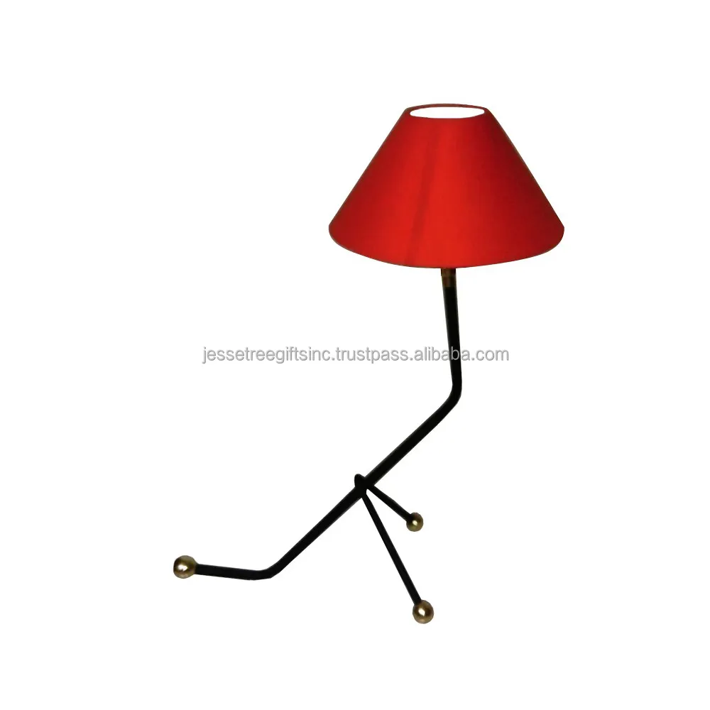 黒色粉体塗装仕上げの新しい金属パイプテーブルランプ丸い赤いランプシェードユニークなデザイン照明のための優れた品質