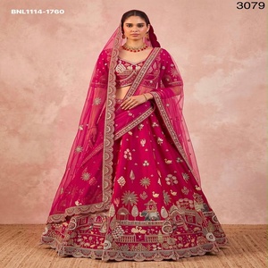 Ensemble Lehenga-Choli de Mariage en Soie Premium Brodé de Motifs Traditionnels (Cygne-Doli) Fait Main, Thème Héritage, Bleu, Needle Exports - Product Image 1