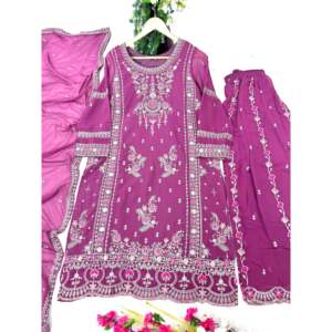 Conjunto de mujer Kurti Plazzo bordado con borde de encaje para fiestas - Product Image 4