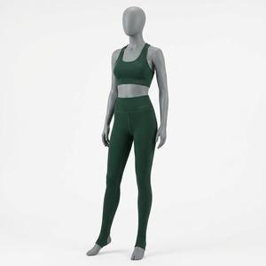 Conjunto Deportivo para Mujer, Color Verde Oscuro, Sujetador Deportivo Acanalado, Leggings de Cintura Alta, Conjunto de Yoga, Ropa Deportiva para Gimnasio y Entrenamiento - Product Image 1
