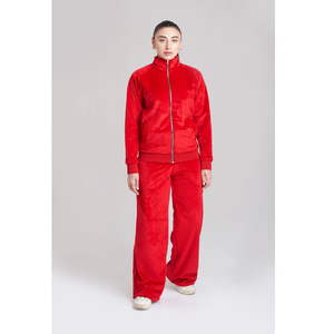 <b>Women</b> Red <b>Velvet</b> <b>Tracksuit</b> Full Sleeve Stand Collar Sporty Loose Fit 2 Piece Set All Seasons Breathable Woven Polyester - Product Image 4