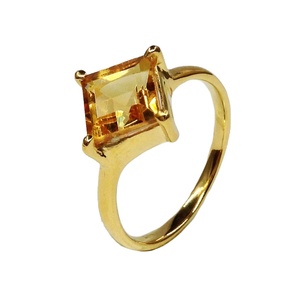 Bague en argent sterling 925 plaqué or Citrine pierre précieuse tenue quotidienne breloque forme carrée bague unisexe - Product Image 1