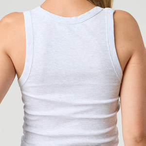 Camiseta sin mangas de punto acanalado transpirable, ecológica y de secado rápido para mujer, cuello redondo, longitud regular, de spandex/algodón, ideal para verano. - Product Image 2