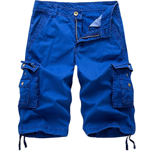 Shorts cargo pour homme, couleur unie, 100% coton, taille mi-haute, fermeture boutonnée, style décontracté, longueur Bermuda - Product Image 1