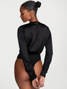 Camisón de Satén Negro para Mujer, Manga Larga, Cuello en V, Elegante, Color Sólido, Tela Suave, para Verano - Product Image 5
