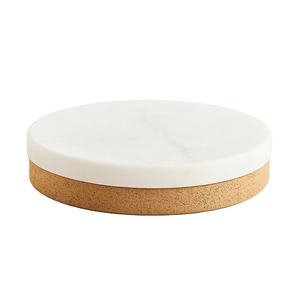 Nouveau sous-verre rond en marbre blanc avec base en liège naturel tapis de boisson en pierre de luxe absorbant antidérapant anti-rayures durable fabriqué à la main - Product Image 1