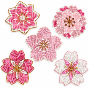 Posavasos con Cuentas, Posavasos Hecho a Mano, Posavasos con Flores, Posavasos con Cuentas de Semillas, Posavasos Floral, Decoración de Mesa, Posavasos para Bebidas, Decoración del Hogar, Regalo - Product Image 1