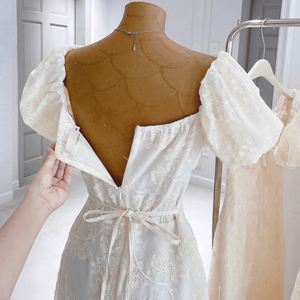 Vestidos Maxi de Algodón Tejido Sólido para Mujer, Cuello Redondo, Manga Farol, Corte Ajustado, Elegante, Casual, Forro de Seda, Cintura Natural, Personalizable - Product Image 3