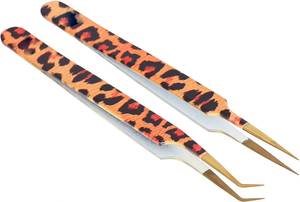 Juego de Pinzas para Pestañas Morje Surgical con Estampado de Leopardo, Herramientas de Precisión de Acero Inoxidable, Puntas Dentadas, Longitud de 10 mm, en Caja - Product Image 2
