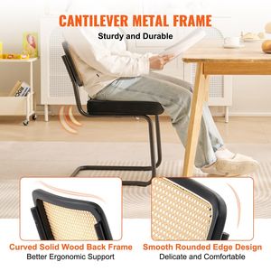 Set di 4 Sedie da Pranzo in Rattan Stile Mid-Century Moderno, Sedie Imbottite in Velluto con Schienale in Rattan Retrò - Product Image 4