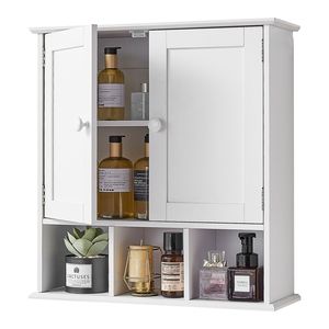 Armadietto da Bagno a Parete con 2 Ante e Ripiani Regolabili, Organizzatore per Medicinali e Accessori da Toilette, Contenitore Sospeso per Cucina - Product Image 5
