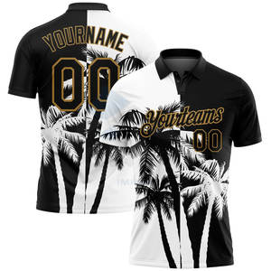 Polo de Golf Personalizado con Diseño 3D en Negro, Blanco y Dorado Antiguo, con Estampado de Palmeras Hawaianas, de Alto Rendimiento, Absorbente de Humedad, Deportivo - Product Image 1