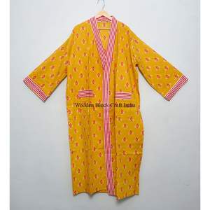 Robe Kimono Longue en Coton Bio pour Femme, Veste avec Ceinture, 100% Coton, Vente en Gros, Collection Printemps - Product Image 3