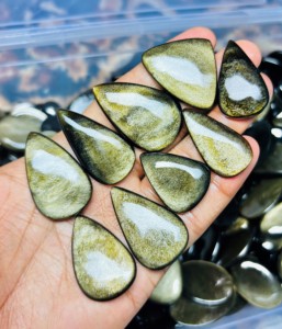 Cabochon en Obsidienne Dorée, Pierres Précieuses Mixtes en Vrac, Cristal de Guérison, Pierre Faite à la Main en Obsidienne Dorée pour la Fabrication de Bijoux ASHU GEMS - Product Image 1