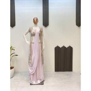 Conjunto de Sari y Koti Elegante para Mujer, Bordado, Estilo Fiesta - Product Image 6