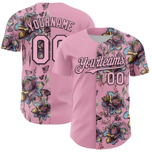 Venta al por Mayor de la Camiseta de Béisbol Auténtica OMMIZ INDUSTRY, Diseño de Patrón 3D en Rosa Claro y Negro, Estilo Vintage - Product Image 1