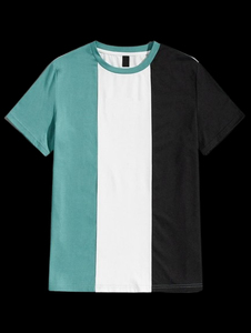 เสื้อยืดแขนสั้นผู้ชาย คอโอ ทรงปกติ ลายทางตัดสี ผ้าทอ สวมใส่สบาย - Product Image 4
