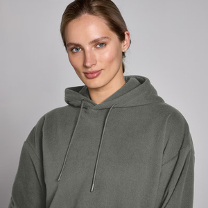 Sweat-shirt à capuche surdimensionné gris pour femme, couleur unie, en coton tricoté, respirant, à manches longues, pull-over respirant, tenue d'hiver - Product Image 6