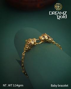 22K <b>Solid</b> <b>Gold</b> Baby <b>Bracelet</b> Featuring Handcrafted Twin Lion Head Design on Durable Black Cord for Kids and Toddler - Product Image 2