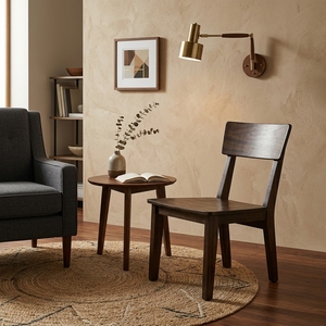 Fauteuil de salon moderne en teck foncé, fauteuil d'appoint en bois massif fait main avec dossier incurvé, mobilier de maison - Product Image 2