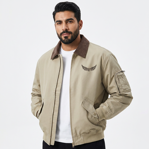 <b>Men's</b> Casual <b>Blouson</b> <b>Jacket</b> Solid Color Turn-down Collar Zipper Embroidered Logo Front Pocket Design Worsted Fabric Breathable - Product Image 5