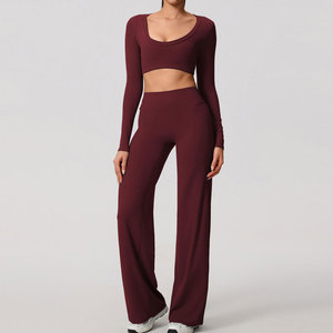 Ensemble de vêtements de sport pour femmes, haut court dos nu bleu marine, leggings sans couture taille haute, spandex polyester, tenue de yoga 2 pièces - Product Image 6