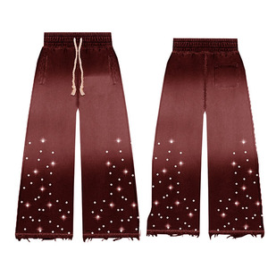 Pantalones Anchos Personalizados para Hombre, Cintura Elástica con Cordón, Estampado Moderno con Degradado de Color, Transpirables, Ligeros, de Algodón - Product Image 3