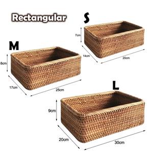 Panier de rangement rectangulaire en rotin tressé, organisateur à ouverture supérieure, idéal pour la salle de bain, le comptoir de vanité et la chambre à coucher, fabriqué en Inde - Product Image 3