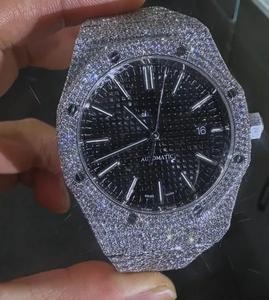 Montre mécanique de luxe en acier inoxydable analogique-numérique avec détails en diamant moissanite - Montre cadeau haut de gamme unisexe - Product Image 1