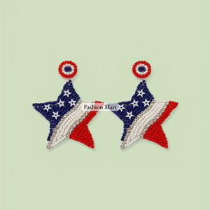 Boucles d'oreilles pendantes patriotiques faites à la main en perles de rocaille, inspirées du drapeau américain, fournisseur en gros - Product Image 6