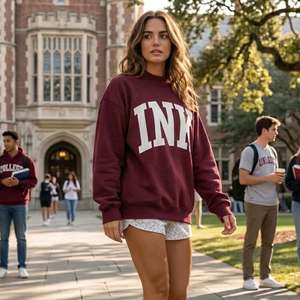 Custom Printed Mock Neck French Terry Fleece Cotton/Polyester Knitted Front Applique <b>Embroidery</b> Oversize Women's <b>Sweatshirt</b> - Product Image 1