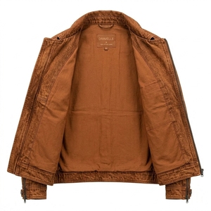 Chaqueta de lona lavada marrón para hombre, estilo motero, con cremallera desviada, puños de doble hebilla, efecto vintage desgastado, abrigo de motociclista. - Product Image 5