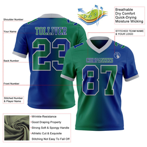 Maillot de football américain authentique, style tendance, avec logo personnalisé, dégradé, vert royal et gris, en maille, dernière collection - Product Image 2
