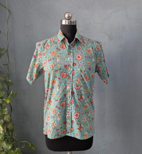 Men Floral Print <b>Short</b> <b>Sleeve</b> Shirt 100% Cotton Knitted Casual <b>Button</b> <b>up</b> Summer Wear ODM Breathable - Product Image 3