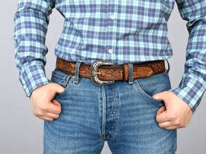 Ceinture pour homme en cuir de vachette de haute qualité, boucle carrée en cuivre, double couture, tressée, 35 mm, texture fine, usage quotidien décontracté - Product Image 4
