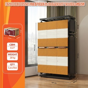 Naiba Mega Portable <b>Plastic</b> Cabinet/Wardrobe with Beige Wood Style Doors & <b>Mirror</b> & Hanger for Clothing & Bedroom Storage - Product Image 5