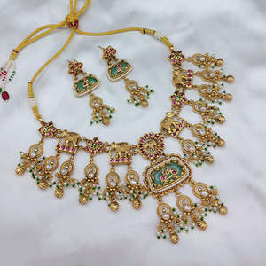 Ensemble de collier Jewelemarket Heritage 10575493GR plaqué or en alliage de cuivre avec pierre Pota et perle, bijoux raffinés pour un usage quotidien, pour mariée - Product Image 2