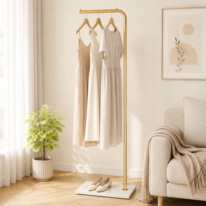Porte-manteau sur pied moderne en métal doré 67 pouces, robuste, avec plaque en céramique, support polyvalent pour vêtements - Product Image 2